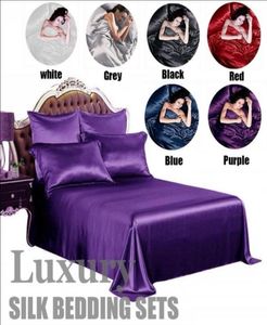 Lujo 34 piezas de seda satinada con bolsillo profundo de hasta 14 pulgadas Juego de sábanas de cama sólida Sábana ajustable Fundas de almohada Twin Full Queen King T2008143543453