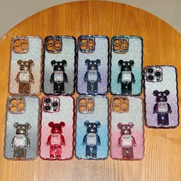 Luxe 3D Bear Holder Candy Telefoonhoesjes voor iPhone 14 Pro Max 13 12 11 XR XS X 8 7 Plus Paper Bling Glitter Shinny Sparkly Sparkle Sparkle Pating Soft TPU -cameralenhoes