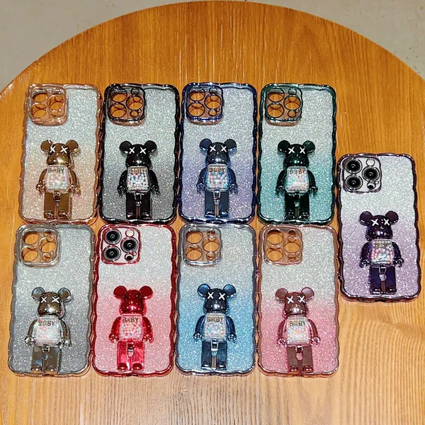 Luxury 3D Bear Soporter Candy Telephy Cases para iPhone 14 Pro Max 13 12 11 XR XS X 8 7 Plus Paper Bling Gliting Shinny Sparkly Sparkle Spark Soft Tpu Camina Tapa de lente