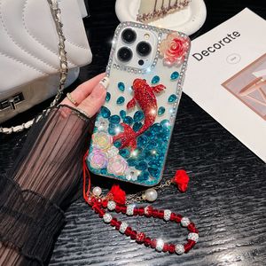 Luxury 3d koi bling diamond Cas pour iPhone 15 pro max 14 plus 13 12 11 x xr xs 8 7 carpe fleu