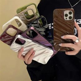 Luxe 3D Zijde Golvend Patroon Telefoon Case Voor iPhone 15 14 13 12 11 Pro Max 12PRO 13PRO 14 plus Effen Kleur Glossy Cover Bumper