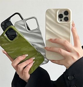Coque de téléphone de luxe à motif ondulé en soie 3D, étui pare-chocs brillant de couleur unie pour iPhone 15 14 13 12 11 Pro Max 14 Plus