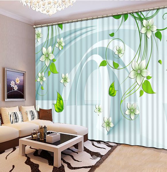 Lujo 3D Cortina de ventana sala de estar Ducha Ganchos Decoración de hierba Cortinas blackout Tapicería Tamaño personalizado