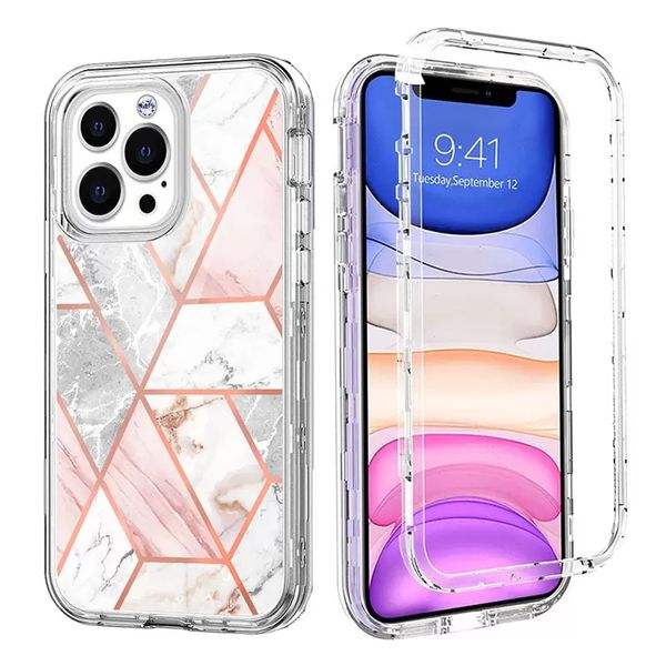 Estuches de mármol 3 en 1 de lujo para Iphone 11 12 13 14 Pro Max Protección de tres capas para trabajo pesado Cubierta transparente transparente para Samsung S22 Ultra S21 FE Note 20