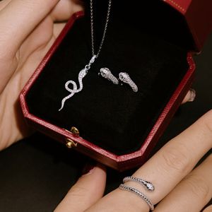 Luxe 3 stks/set bruiloft designer sieraden set voor vrouw diamanten slang ketting oorbel ring 925 sterling zilver dames 5A zirkonia verlovingsringen oorbellen geschenkdoos