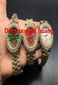 Luxury 43 mm Gold Big Diamonds Mechanical Watch Red Green White Blue Dial Dial de alta calidad Automatic Acero inoxidable Men2864512