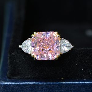 Anillo de diamante de zafiro rosa de 4ct de lujo 100% Real 925 anillos de boda de compromiso de plata esterlina para mujeres hombres joyería fina
