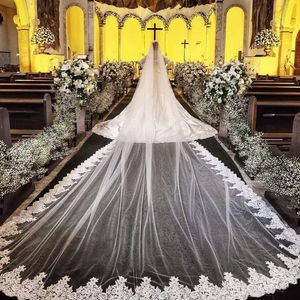 Voile de mariage de luxe une couche de 4M, avec des appliques en dentelle de qualité supérieure, longueur formelle de la cathédrale, en Tulle, avec peigne