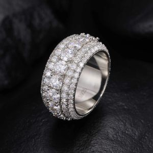 Luxe 5 Rijen Moissanite Ring Pass Diamond Tester 925 Sterling Zilver Glanzend Mode-sieraden Ringen Moissanite Ring Mannen geschenken