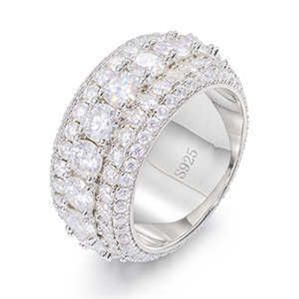 Luxury 5 rangées Moissanite Ring Pass Tester Diamond Tester 925 STERLING Silver Shiny Fashion Bijoux Anneaux Moisanite Ring Men Cadeaux Nice