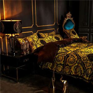 Lujo 5 piezas Estampado de leopardo Reina Oro Rojo Juegos de cama Rey Diseñador Juegos de cama de gusano de invierno Tejido Estilo europeo Funda de edredón Fundas de almohada Sábana Juego de fundas nórdicas