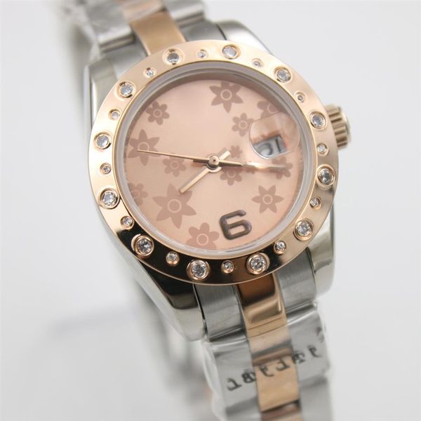 Luxe 69139 Tow Tone Rose Or Rose Fleur Montres En Acier Inoxydable 316L Perpetual Datejust Automatique Femmes Montre 28MM Ladies247i