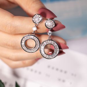 Luxe 925 argent zircon cubique cristal trapézoïdal rond boucles d'oreilles robe fête mariage si brillant et belle fille bijoux cadeau