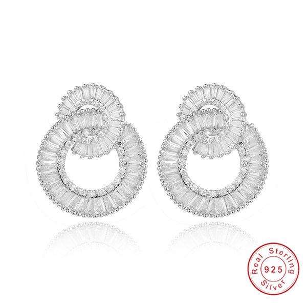 Boucles d'oreilles rondes en cristal trapézoïdal de luxe en argent 925 Simulé diamant robe accessoire patry si brillant et beau