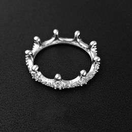 Luxury 925 Sterling Silver Crystal Zircon Gemstone Crown Rings Original Boîte pour Pandora Silver Jewelry Engagement Lovers Wedding Lovers Couple Ring