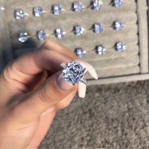 Luxe 925 sterling zilveren verlovingstrouwringen voor dames Princess-cut 3ct diamanten sieraden platina edelsteen ring