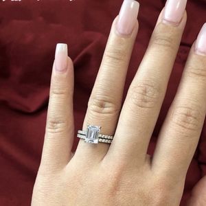 Luxe 925 Sterling Silver Engagement Wedding Ringen voor vrouwen Emerald Cut 4ct Simulated Diamond Rings Sets Platinum sieraden