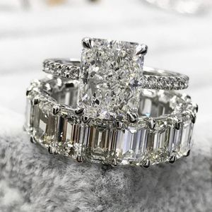 Luxe 925 Sterling Silver Engagement Wedding Rings Sets For Women Eternity Radiant Cut 4ct Simulated Diamond Ring Platinum Sieraden Groothandel