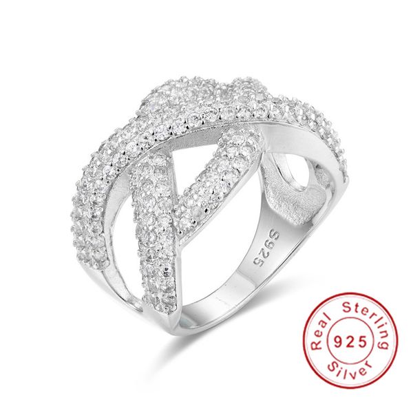 bijoux de luxe en argent sterling 925 Plus de type X avec sertissage Pave CZ Bague en diamant simulé Bague de mariage cocktail pour femme Cadeau