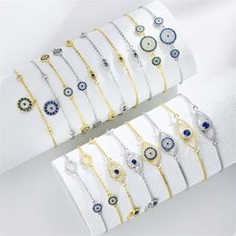 S925 Sterling Silver Love Evil Eye Bracelet Designer pour Femme Or 18K Bleu 5A Cubic Zirconia Charm Bijoux Chaînes Diamant Luxe Femmes Bracelets Chaîne Boîte-Cadeau