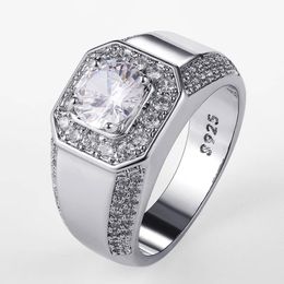 Luxe 925 Sterling Zilver Mannen AAA Crystal Zirkoon Steen Trouwring Briljante Noble Engagement Engage Party Plata Ringen Stempel