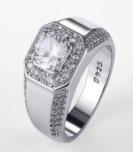 Luxury 925 Men argent sterling Crystal Zircon Stone Mariage Bague de mariage Brilliant Noble Engagement Engagez les bagues de fête avec Stamp5386627