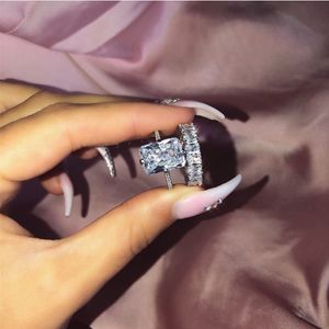 Luxe 925 Sterling Silver Promise Ring Bruidsets Diamond CZ Betrokkenheid trouwringen voor dames bruids fijn feest sieraden