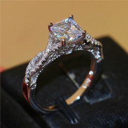Luxe 925 sterling zilveren ring klassieke 2CT vierkant gesimuleerde diamant CZ trouwringen voor vrouwen paar sieraden maat 5/6/7/8/9/10