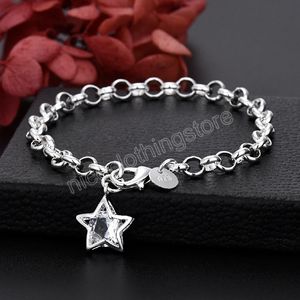 Luxe 925 Sterling Silver Shining fine Crystal Star Bracelet pour les femmes Designer de mode fête de mariage Bijoux Cadeaux de vacances