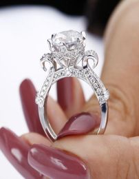 Luxe 925 Sterling zilveren bruiloft verloving Halo -ringen voor vrouwen vinger Big 3ct gesimuleerde diamant platina sieraden hele4604503
