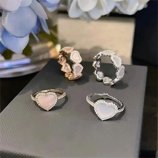 Luxe Une marque amour coeur chinois anneaux pour femmes charme perle élégant coeurs roses diamant anillos émotion doigt lourd moissanite bague de créateur bijoux