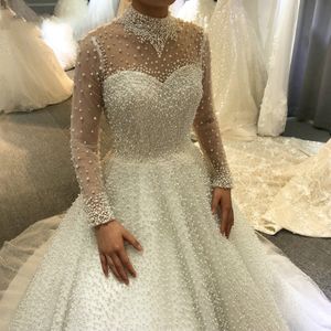 Luxe A-ligne Robe De Mariée Col Haut Pleine Perles Perles Princesse Robe De Soirée De Mariée Robes De Novia Customed Robe De Mariage 2023