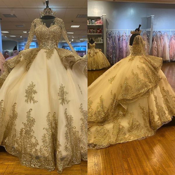 Robe De mariée trapèze De luxe, manches longues, dos nu, sur mesure, en Tulle, longueur au sol, robe De mariée