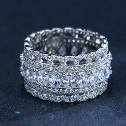 Luxe AAA CZ Bruid Bruiloft Liefde Ringen Maat 6-9 Sieraden Designer Koper Wit Kubieke Zirkonia Messing Zilveren Pierced Diamond Ring voor vrouwen Engagement Gift