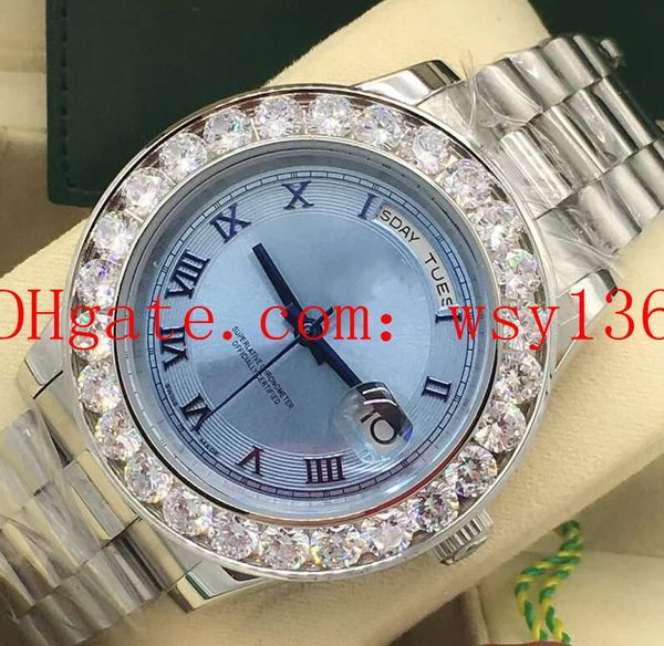 Nouveau Diamond Bezel Watch Day-Date 40mm 228206 Platinum Limited Edition Ice Blue Roman Dial Mouvement automatique Montres-bracelets pour hommes