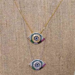 Luxe AAA Sparking Cubic Zirconia Bohemen Boho Turkse boze oog hanger ketting met kleurrijke CZ mode-sieraden