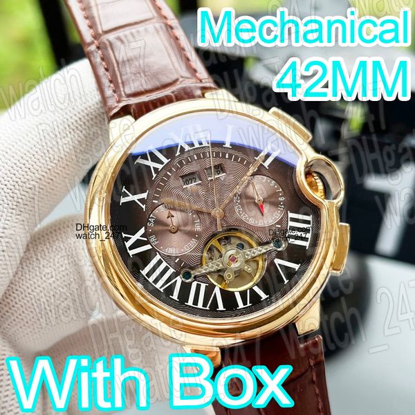 Relojes AAA de lujo para hombre, calendario de diseño, año, mes, reloj automático de 42 mm, banda de piel de becerro de acero inoxidable 316, vidrio mineral resistente a los arañazos, Superclone con caja