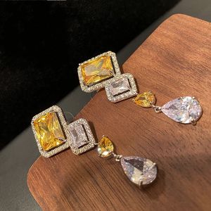 Luxe AAAAA Cz balancent boucle d'oreille or blanc rempli fête mariage boucles d'oreilles pour femmes bijoux de mariée cadeau