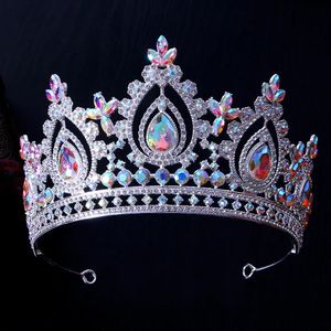 Luxury AB Color Rhinestone Tiaras nupciales Coronas Barroque Cristal Pageant Diadem Bride Dadandas para el cabello Boda Accesorios de joyería 240516