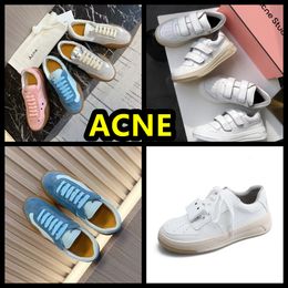 Luxe acne klittenband glimlachende dames strandreizen wit roze blauwe schoenen platte bodemschoenen dik zool lederen sport casual schoenen gai maat 35-40