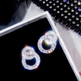 Luxury à travers Drop Rucring Crystal CZ 925 Silver Silver Bohe Mariage de mariage Boucles d'oreilles pour femmes bijoux de fête 343a