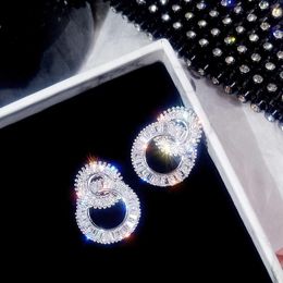 Luxury à travers Drop Rucring Crystal CZ 925 Silver Silver Bohe Mariage de mariage Boucles d'oreilles pour femmes bijoux de fête 188o