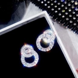 Luxury à travers Drop Rucring Crystal CZ 925 Silver Silver Bohe Mariage de mariage Boucles d'oreilles pour femmes bijoux de fête 209w