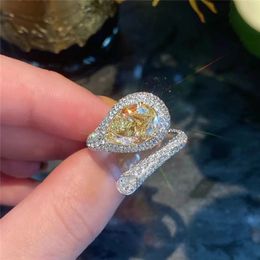 Luxe verstelbare maat zilveren kleur sieraden gele waterdrop zirkoonring voor vrouwen ringen bruiloft prom accessoires voorstel geschenken
