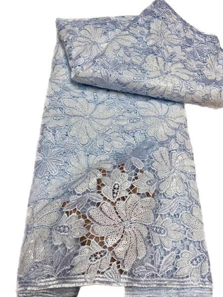 Robe africaine de luxe pour femmes, broderie en dentelle soluble dans l'eau, paillettes Guipure, Double tissu en Tulle français, soirée de mariage, style nigérian moderne Floral automne en vente KY-0050