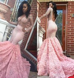 Luxury African Middle East Dresses Prom Vestidos 2018 Mangas largas para chicas negras Sexy Sheer Beading Nights Vestidos hechos a medida FES3503348