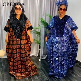 Luxe Afrikaanse feestjurk voor vrouwen met hoofdband Elegante dame Bruiloft Avondjurken Afrikaanse stijl Dashiki-kleding Plus Size 240226