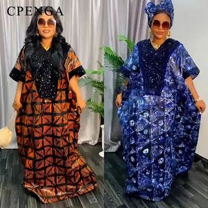 Luxe Afrikaanse feestjurk voor vrouwen met hoofdband Elegante dame Bruiloft Avondjurken Afrikaanse stijl Dashiki-kleding Plus Size 240226