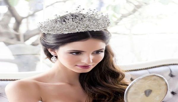 Corona de boda de diamantes de imitación africanos de lujo, Tiara de desfile de plata, diademas elegantes para novia, accesorios para el cabello de boda con pendientes6129284