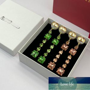 Luxe all-match letters stud oorhaak geometrische beroemde vrouwen Crystal Rhinestone Pearl Earring Wedding Party sieraden